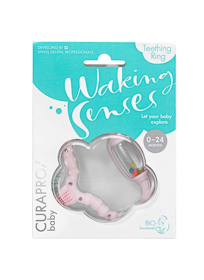 CURAPROX Teething Ring For Babies, Pink Baby Teething Ring With Rattle, Baby Teething Ring With Learning Toothbrush, Teething Ring For Babies For Teething, Bpa Free, Pink, 1 Pieces  - Image 2