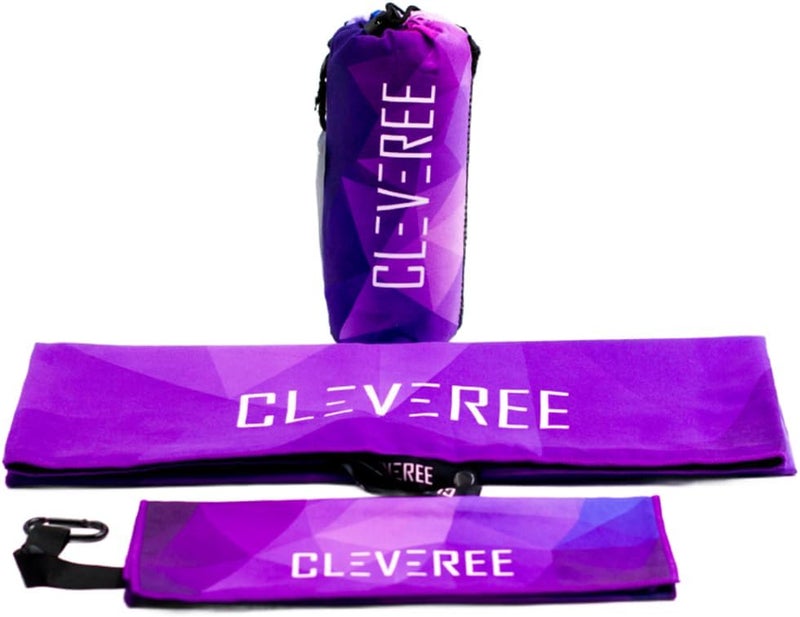CLEVEREE Beach Towel and Gym Towel Pool Towel Swimming Towel for Men Women Microfiber towel Travel Towel fast-drying towel with carry bag Extra Large 150x90 cm and Gym Towel 50X25 (Purple) - Image 1