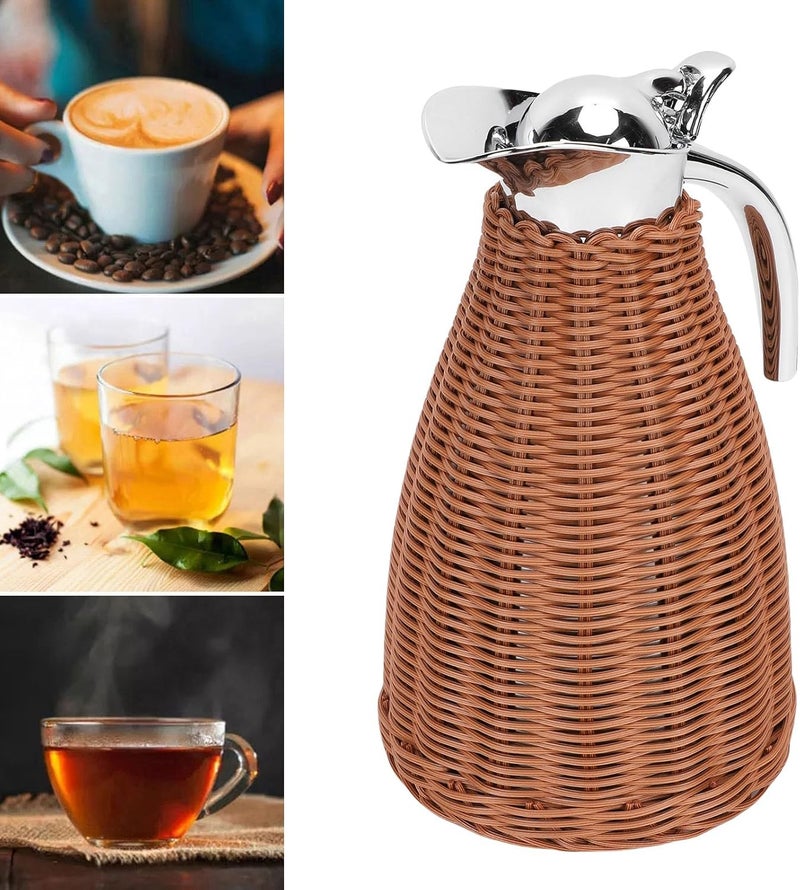 HEEPDD Stainless Steel Thermal Coffee Carafe, Handwoven Insulated Coffee Pitcher, 1.5L Large Capacity for Hot and Cold Beverages Home Office Use and Tea Supplies - Image 5