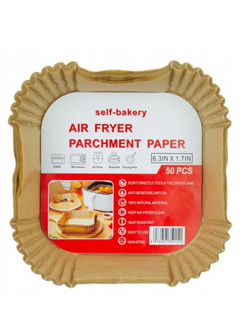 بطانات ورقية للمقلاة الهوائية - 50 قطعة، غير لاصقة، مربعة، صغيرة