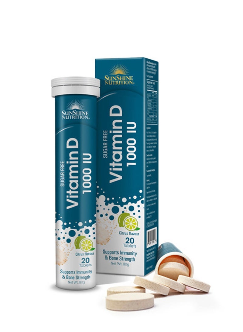SUNSHINE NUTRITION Vitamin D 1000 IU Citrus Effervescent 20 Tablets 
