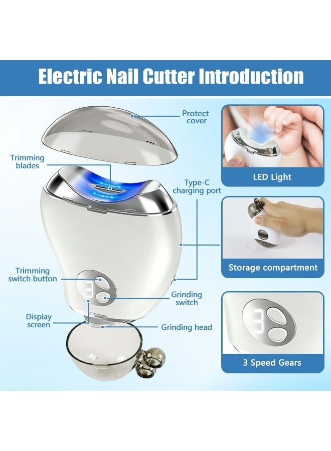 Bukela Upgraded Electric Nail Clippers for Seniors, Baby Nail Trimmer Electric with LED Light & Nail Storage Box, 3 Speeds, USB Rechargeable, Safe Electric Nails Cutter for Baby, Seniors & Adults - Image 5