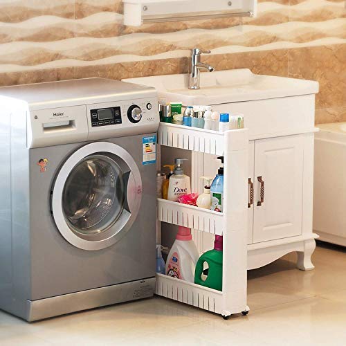 Futurist World Futurist World 3 Tier Plastic Slim Multipurpose Storage Organizer Rack Shelf with Wheels White  - Image 2