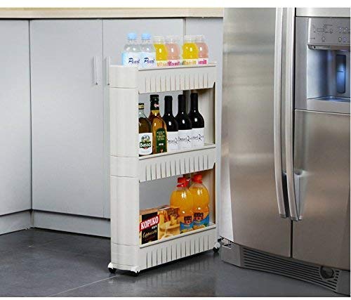 Futurist World Futurist World 3 Tier Plastic Slim Multipurpose Storage Organizer Rack Shelf with Wheels White  - Image 1