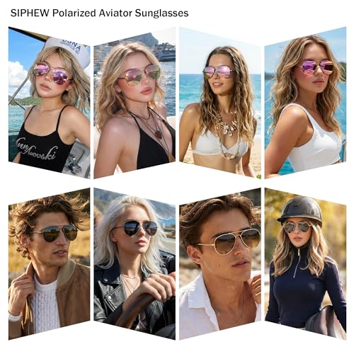 SIPHEW Womens Aviator Polarized Sunglasses - Oversized Mirrored Double Bridge Sunglasses w UV Protection for Women/Men - Image 2