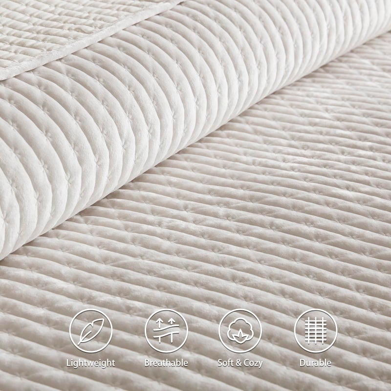 LEAONME Velvet Quilt Set Full/Queen Size 90''x98'', Lightweight White Velvet Comforter Set with 2 Matching Shams, Soft Cross Stitch Bedspread Coverlet Bedding Set for All Season - Image 5