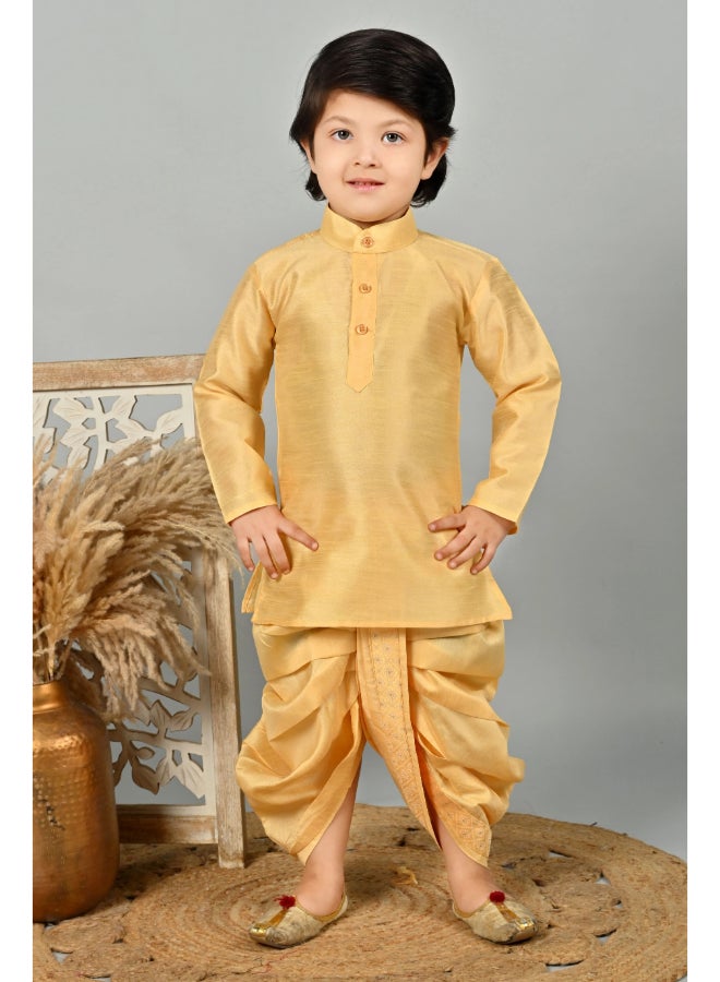 BT DEZINES طقم كورتا ودوتي مطرز بالزهور الذهبية للأولاد - Image 4