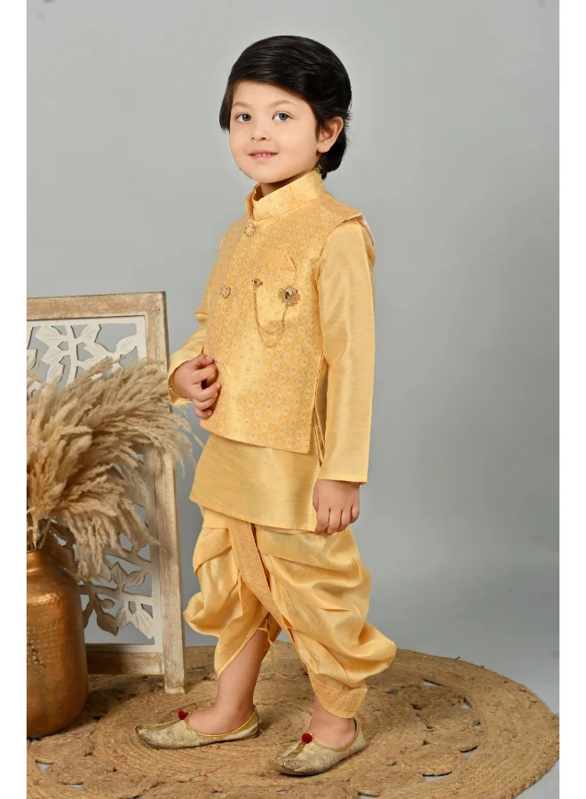 BT DEZINES Golden Floral Brocade Kurta Dhoti Set for Boys