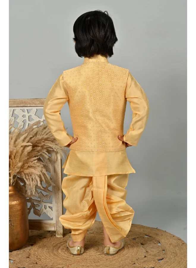 BT DEZINES Golden Floral Brocade Kurta Dhoti Set for Boys