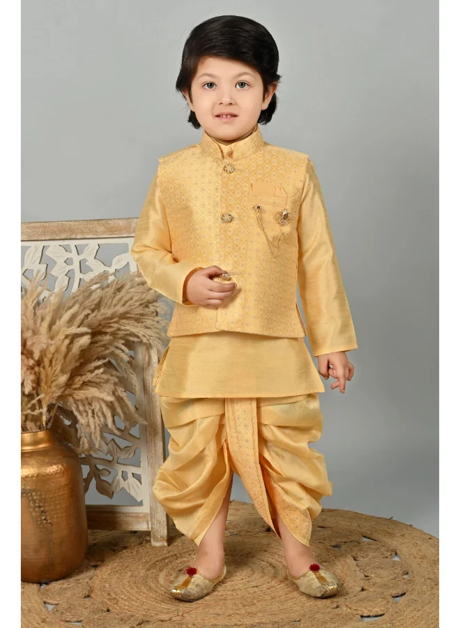 BT DEZINES Golden Floral Brocade Kurta Dhoti Set for Boys