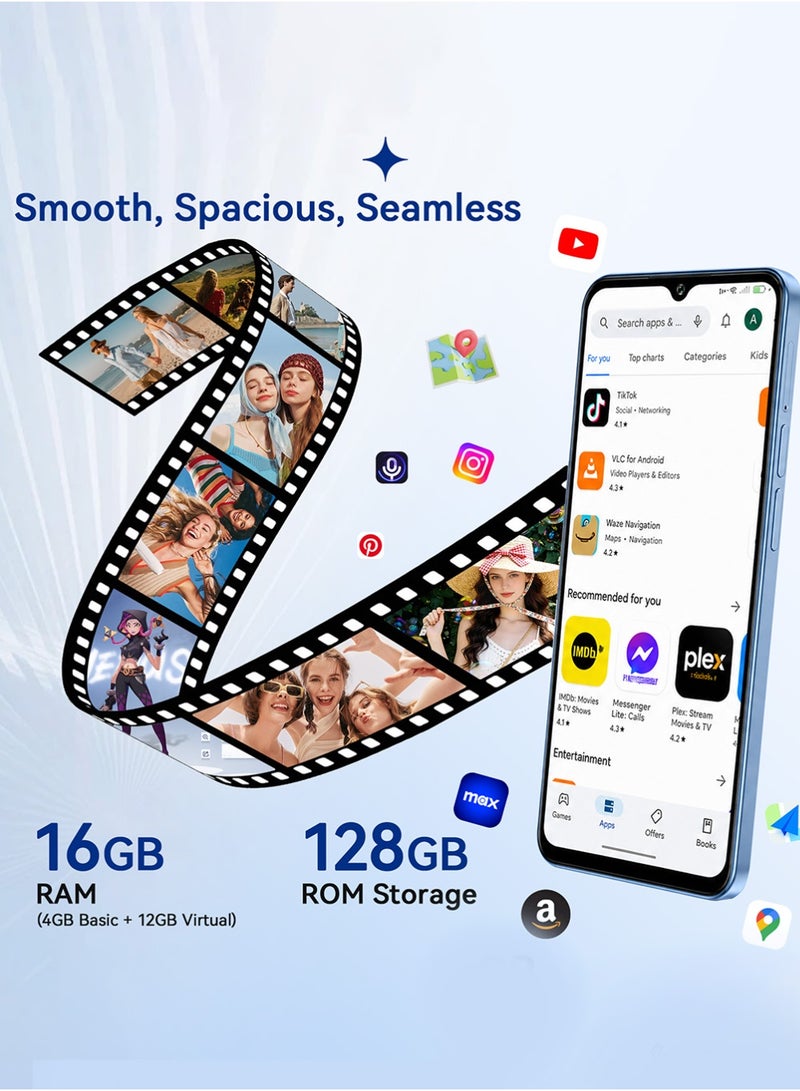 Blackview Wave 7C Blue Dual SIM 4G Smartphone 4GB RAM 128GB Storage 6.56 Inch HD+ Display 5000mAh Big Battery 32MP AI Camera Android 16 Unlocked face Mobile - Image 3