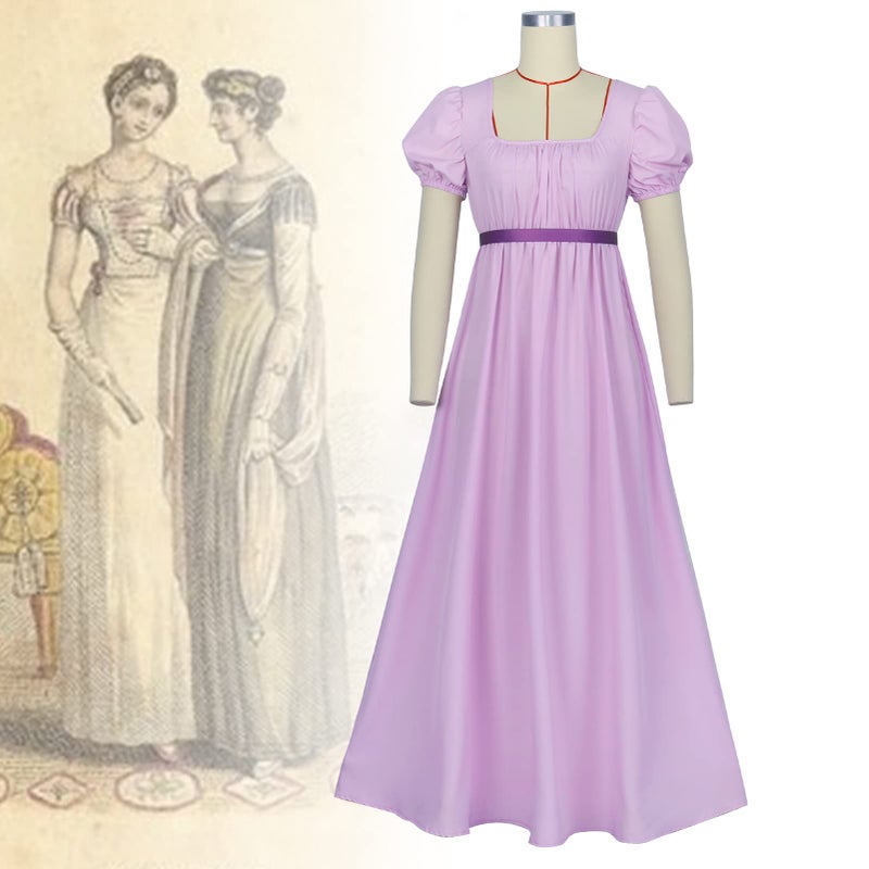HEQU Regency Dresses for Women with Satin Sash Ruffle Empire Waist Dress Gown (L, Light Purple) - Image 3