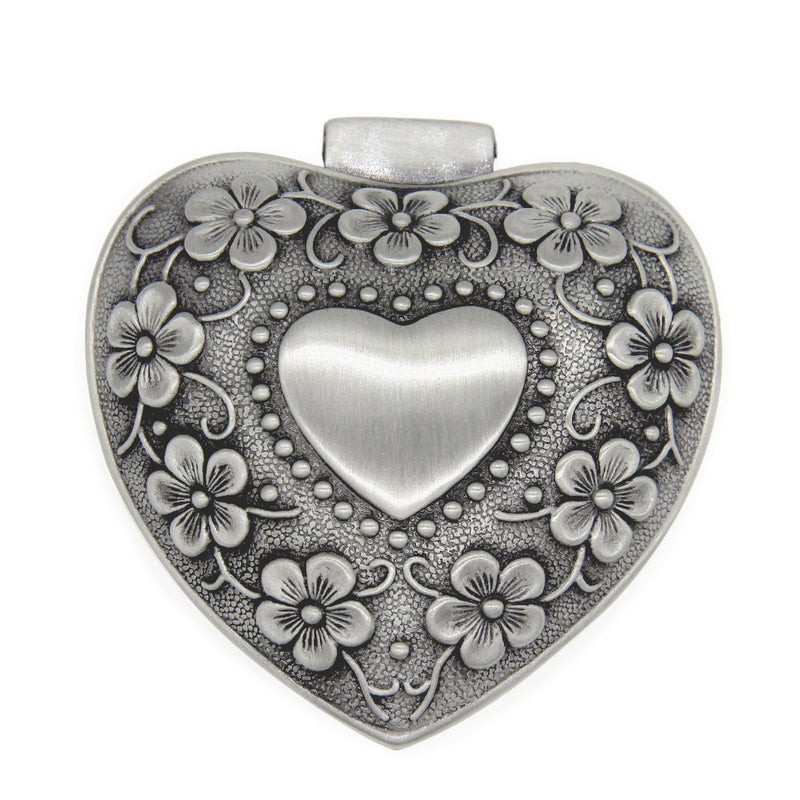 AVESON Classic Vintage Antique Heart Shape Jewelry Box Ring Small Trinket Storage Organizer Chest Christmas Gift, Silver - Image 2