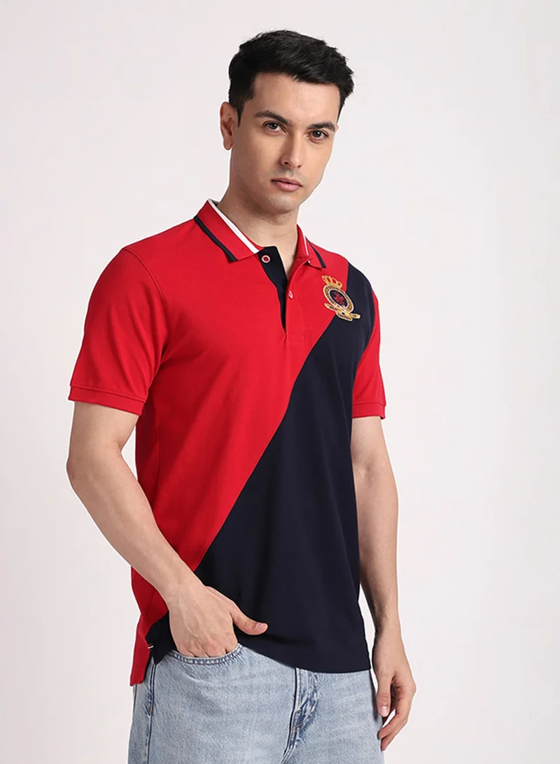 BEVERLY HILLS POLO CLUB Logo Cross Colorblock Polo