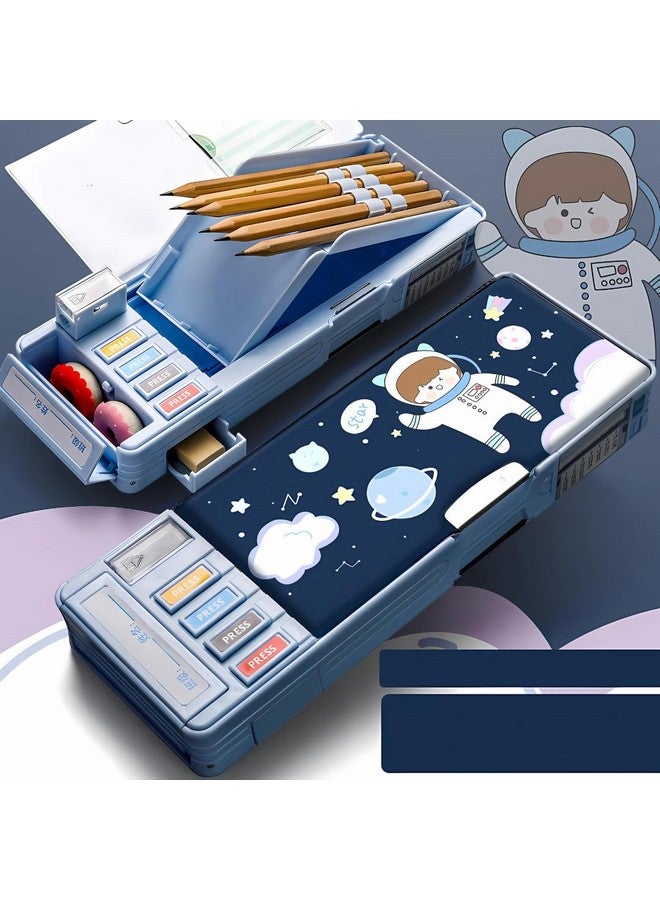 Storio Space Theme Magnetic Pencil Box for Kids, Space Pencil Box for Boys & Girls, Stationery Box, Buttons Operated Pencil Box for Kids (with Accessories) - Image 1