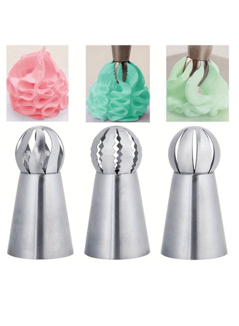 3pcs, Stainless Steel Pastry Tip, Torch Russian Icing Nozzle Tips For Frosting, For Cupcake Cake Decorating, Puff Making, Baking Tools, Kitchen Gadgets, Kitchen Accessories, Home Kitchen Items