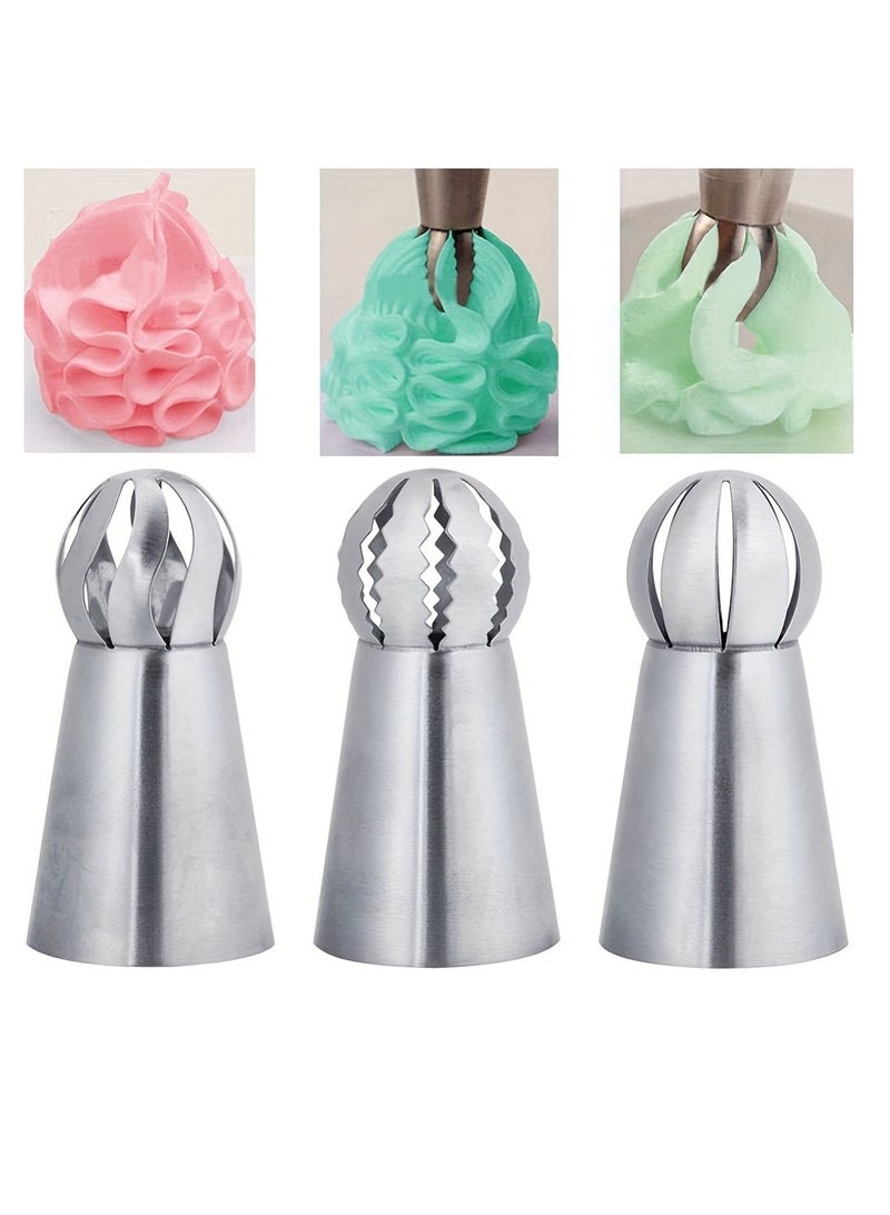 3pcs, Stainless Steel Pastry Tip, Torch Russian Icing Nozzle Tips For Frosting, For Cupcake Cake Decorating, Puff Making, Baking Tools, Kitchen Gadgets, Kitchen Accessories, Home Kitchen Items