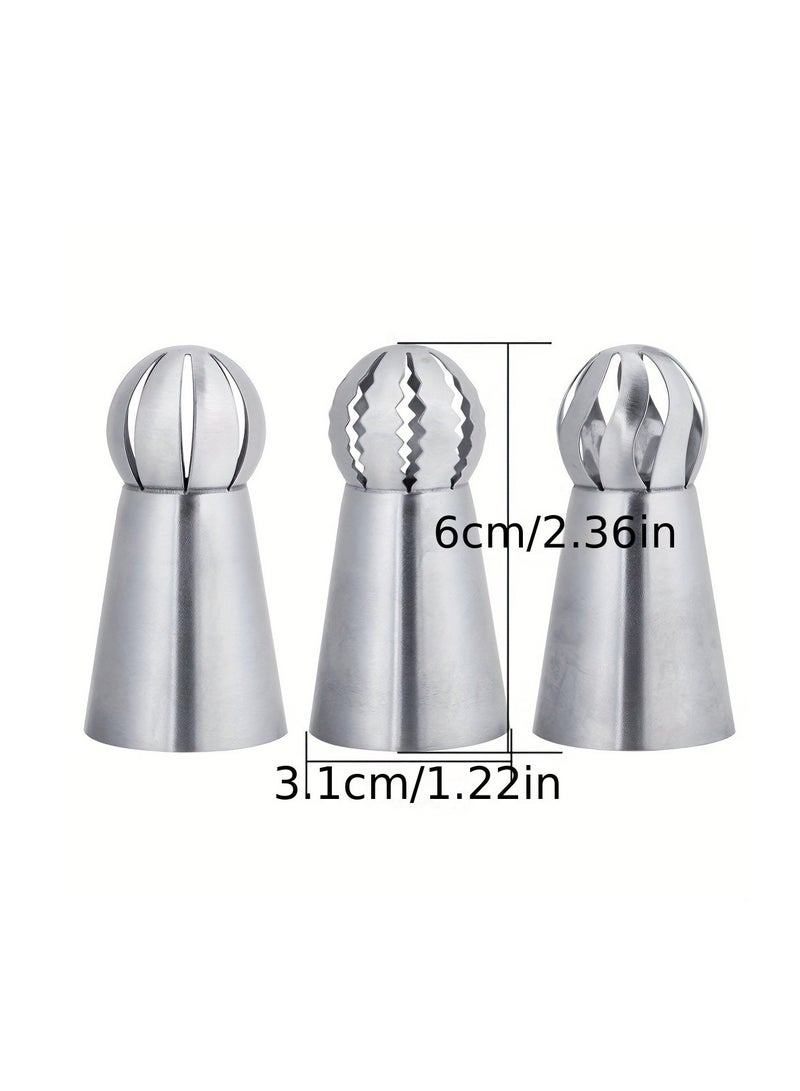 3pcs, Stainless Steel Pastry Tip, Torch Russian Icing Nozzle Tips For Frosting, For Cupcake Cake Decorating, Puff Making, Baking Tools, Kitchen Gadgets, Kitchen Accessories, Home Kitchen Items