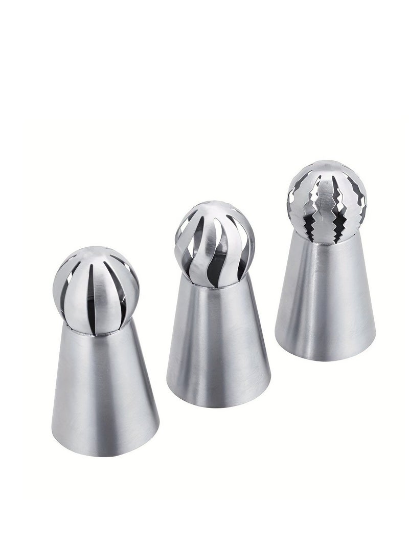 3pcs, Stainless Steel Pastry Tip, Torch Russian Icing Nozzle Tips For Frosting, For Cupcake Cake Decorating, Puff Making, Baking Tools, Kitchen Gadgets, Kitchen Accessories, Home Kitchen Items