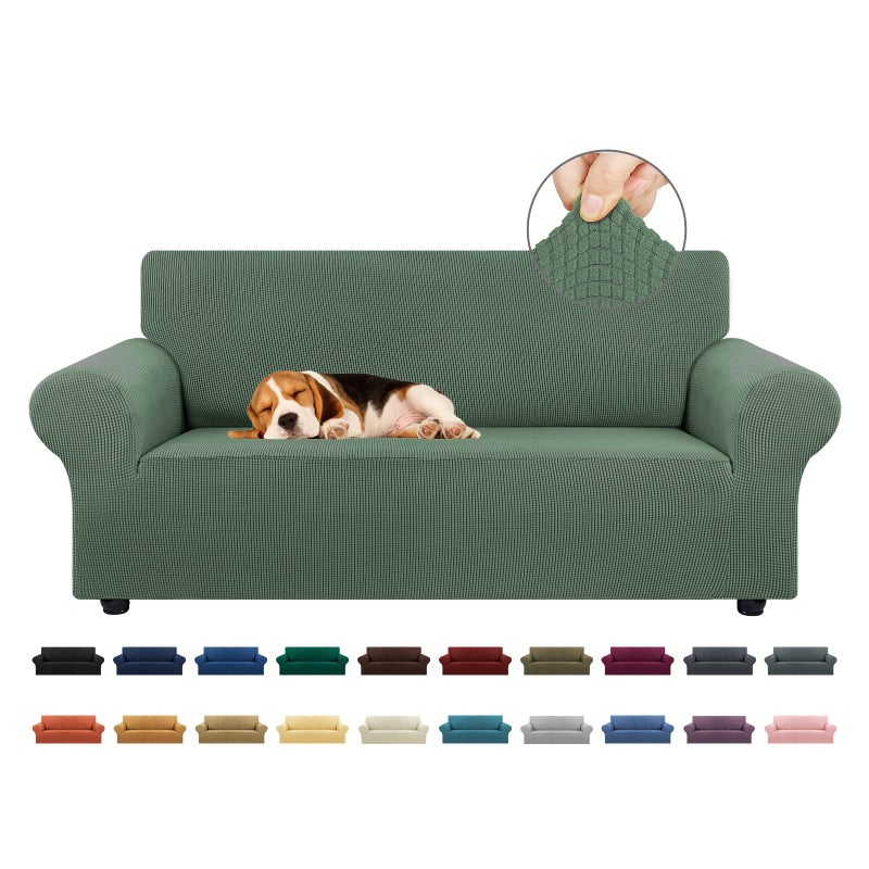 KEKUOU Stretch Loveseat Sofa Cover SlipcoverCouch Covers for 2 Cushion Couch Sofa 5578 Furniture Protector Sofa with Elastic Bottom for KidDog Jacquard Small Checked MediumGreyish Green