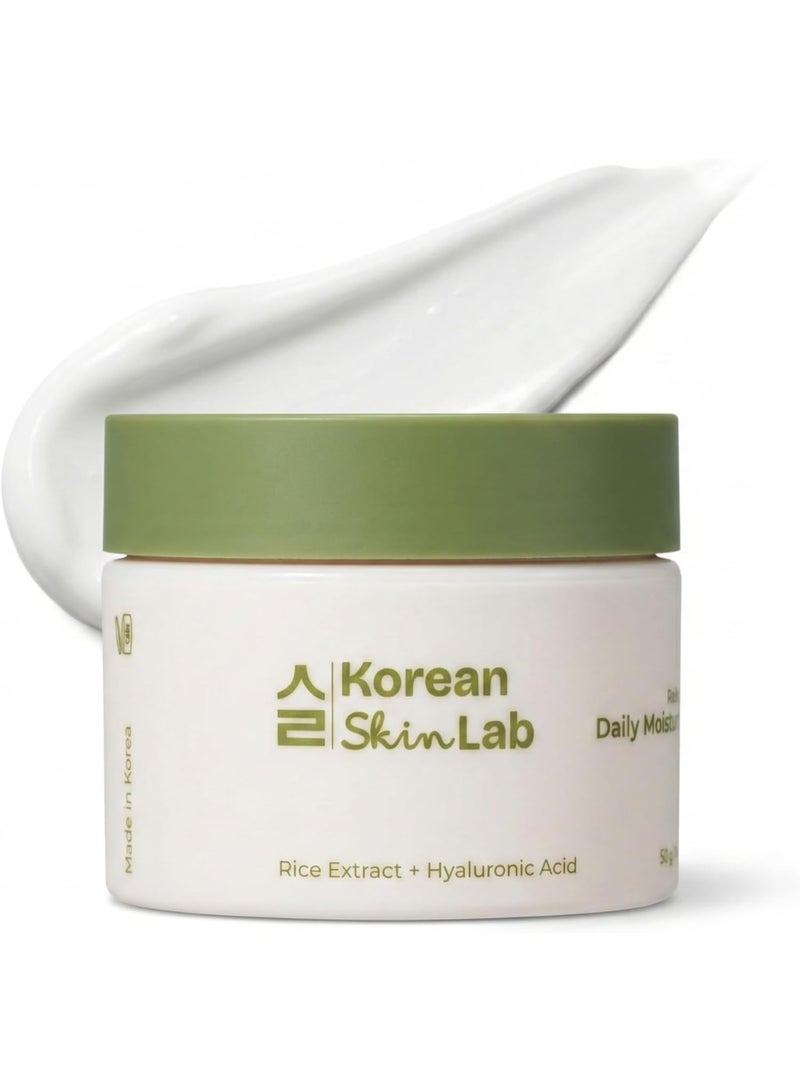 Korean Skin Lab Rice Dew Daily Moisturizer (50ml). Lightweight Facial Cream with Rice Extract & Hyaluronic Acid. Deep Hydration for Glowing Skin Non Greasy, Alcohol Free, Made in Korea - Image 1