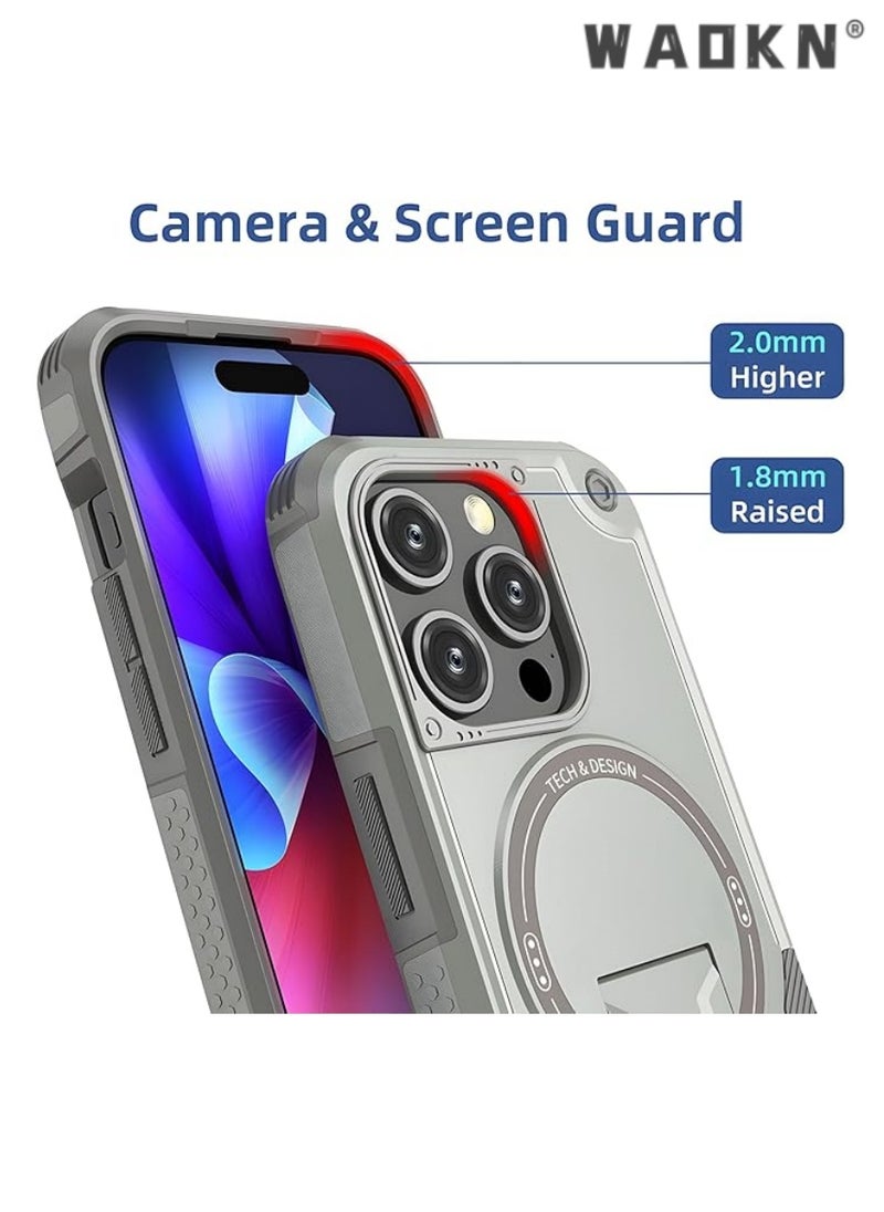 iPhone 16 Pro Max Case with Stand, MagSafe Compatible, Magnetic Kickstand, Shockproof and Drop-Proof Cover, Gray - Premium Heavy Duty Armor for iPhone 16 Pro Max