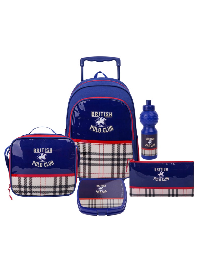 Trucare Motto Design CBPC3 5-in-1 Trolley School Bag Set, 16-Inch- Backpack, Lunch Bag, Water Bottle, Pencil Case & Lunch Box - Image 1