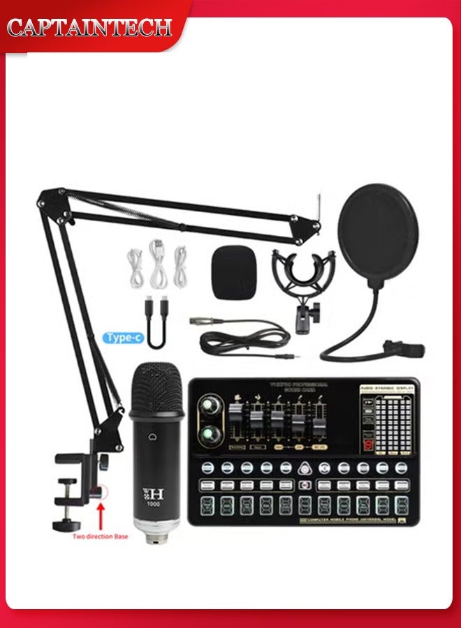 Captaintech Condenser Microphone V10XPRO Kit, Microphone Kit for Streaming Devices with Live Sound Card, Adjustable Microphone Stand and Metal Shockproof Podcast Microphone Kit for Recording/Broadcast/Streaming  - Image 1