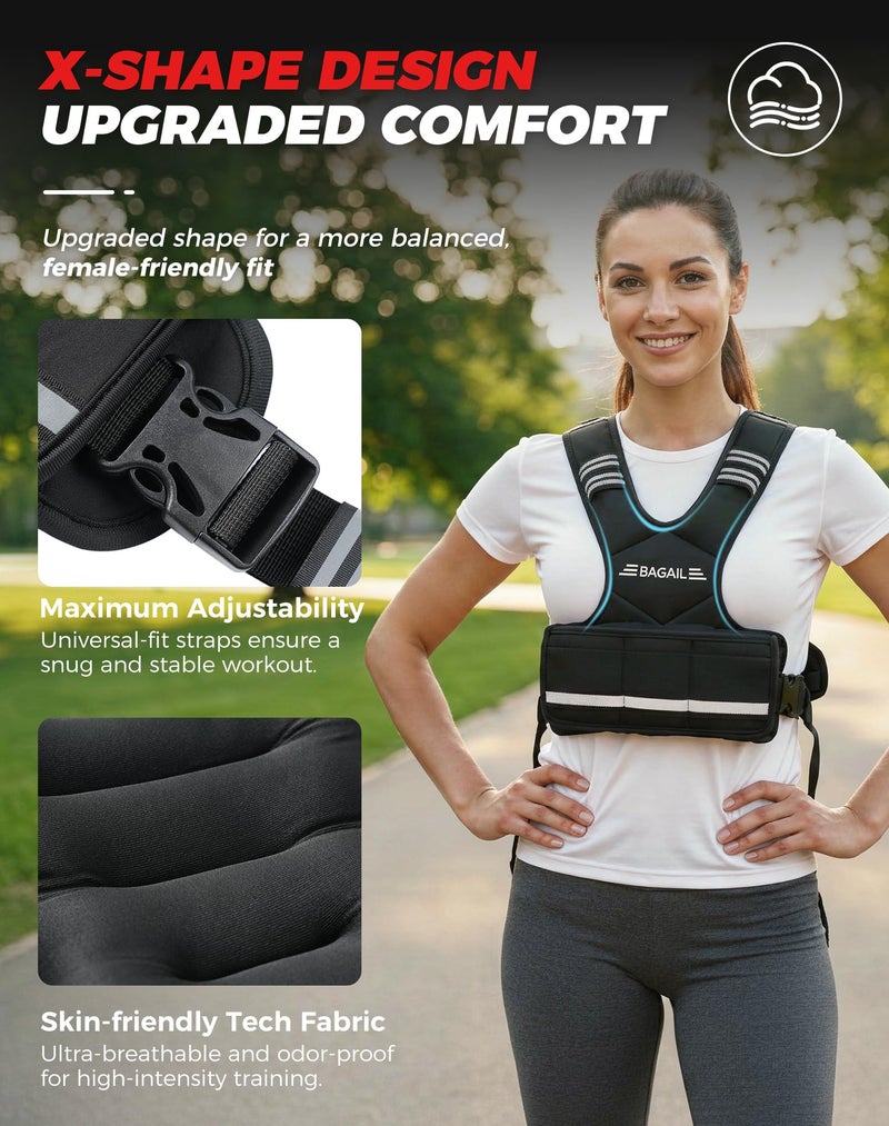 BAGAIL Adjustable Weighted Vest for Women 4-10lb, Comfortable U-Neck Rucking Vest with 6 Removable Weights, Storage Pocket and Reflective Strips for Walking, Jogging, Weight Loss & Home Workouts - Image 3