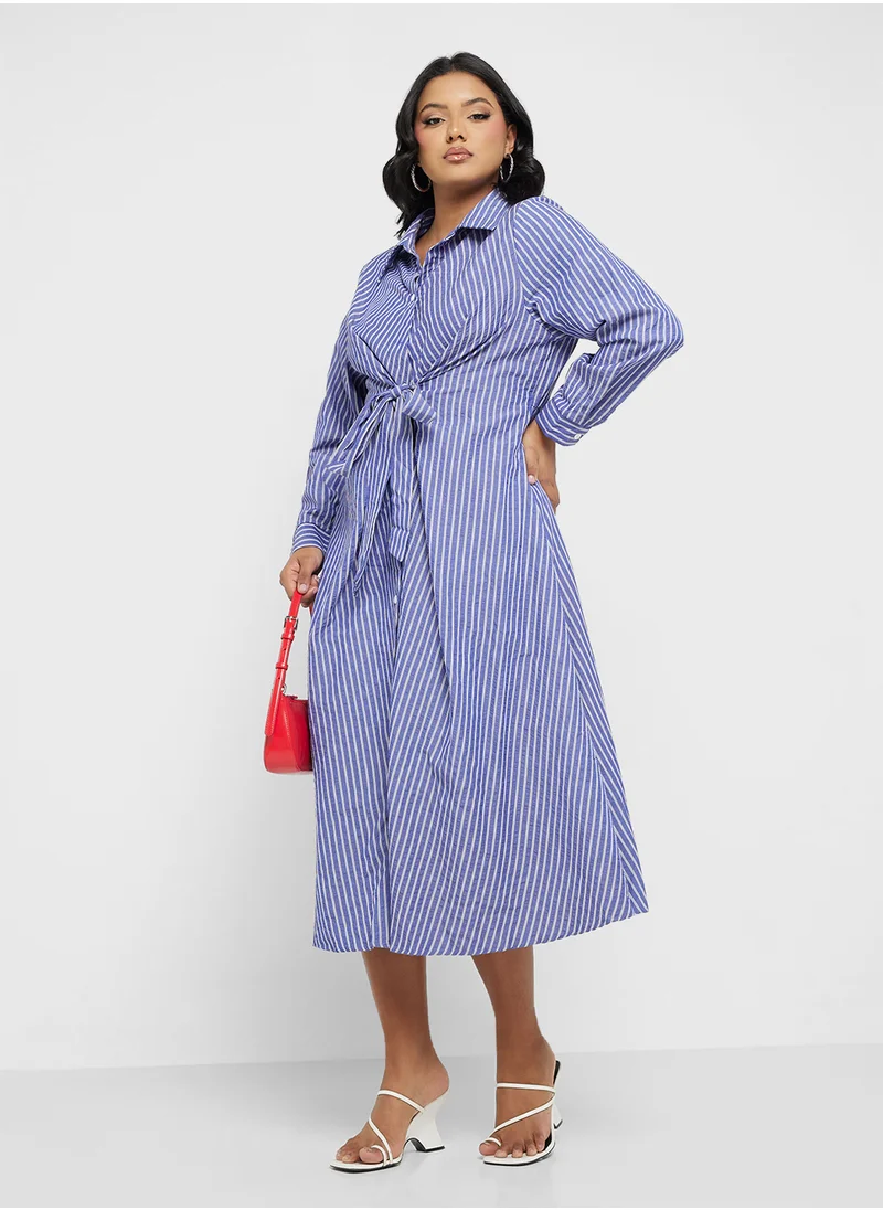 جينجر بلس Pinstripe Midi Shirt Dress