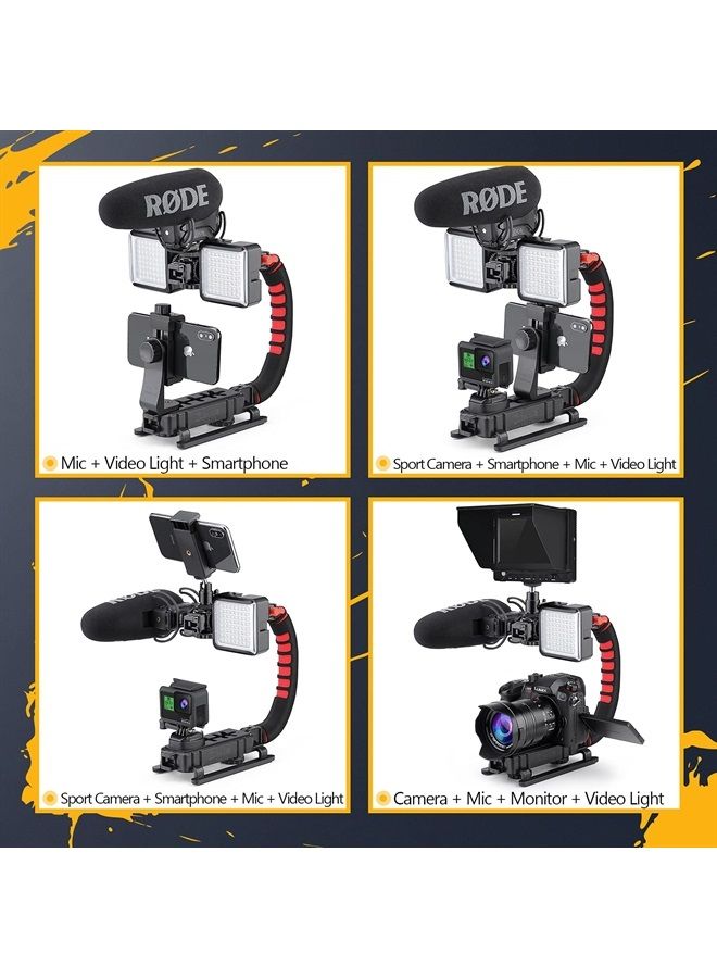 Camera Smartphone Stabilizer, Foldable Handle Grip Handheld Video Rig with Carrying Case, Fits for All Camera, Camcorder, Action Camera, DSLR and All iPhone and Android Smartphones
