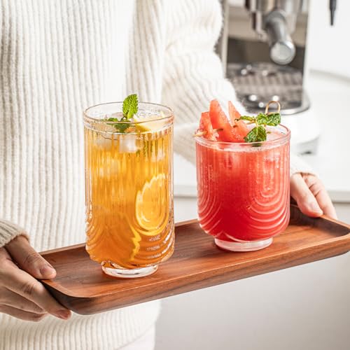 INSETLAN Water Drinking Glasses Set of 8-4 Highball Glasses 14 oz, 4 Rocks Glass Cups 12 oz, Arch Design Cocktail Glasses, Vintage Glassware, With Glass Straw, for Beverages Ice Coffee Juice Water - Image 5