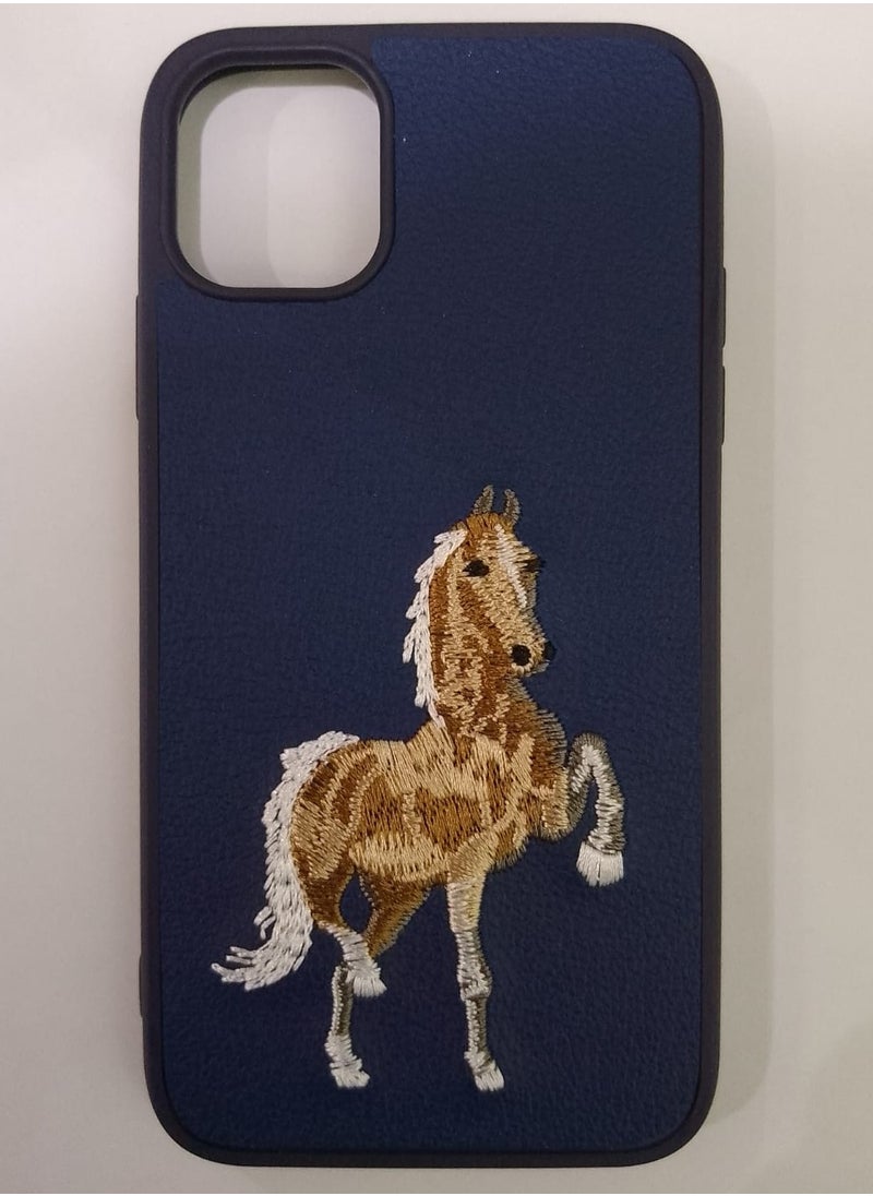 Case - Shockproof Phone Case With Horse Embroidery Design For IPhone 11 Pro In Blue - Image 1