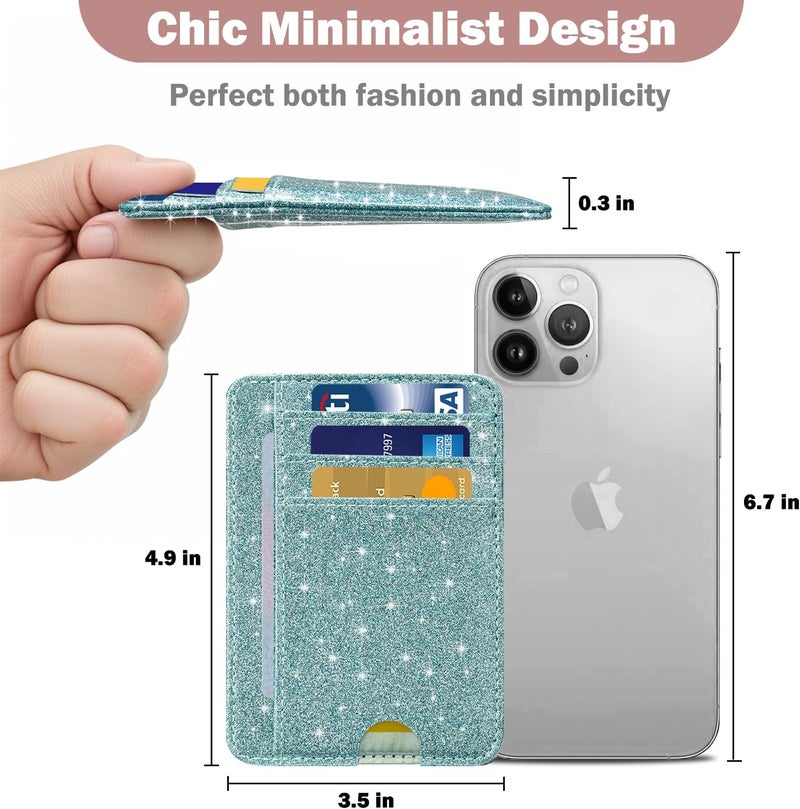 Hot Cool Card Holder Wallet Front Pocket Minimalist Travel Cute Funny Thin Leather With RFID Blocking Small Credit Card Holder Wallet for Men & Women Girls Organizer Gifts, Glitter Blue - Image 4