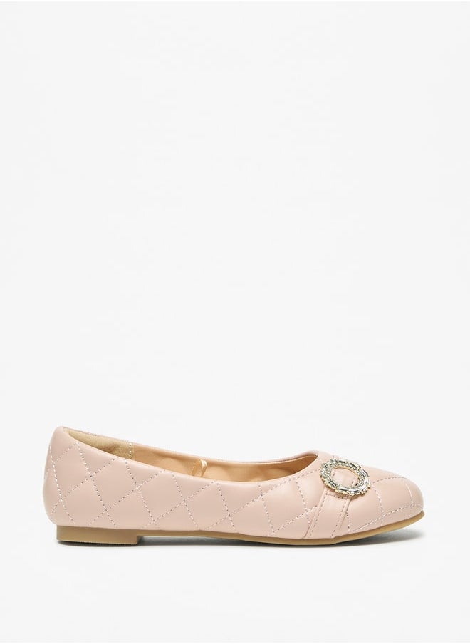 MISSY Girls Quilted Round Toe Ballerina Shoe With Embellished Accent  - Image 1