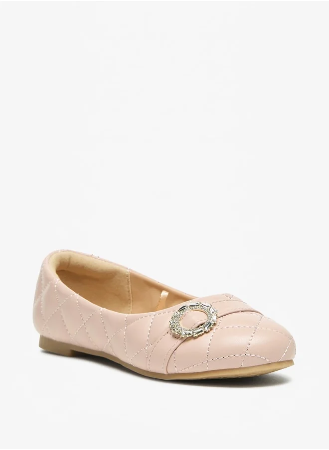 ميسي Girls Quilted Round Toe Ballerina Shoe With Embellished Accent