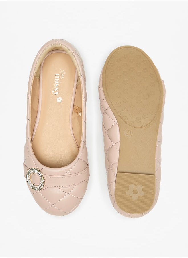 MISSY Girls Quilted Round Toe Ballerina Shoe With Embellished Accent  - Image 4