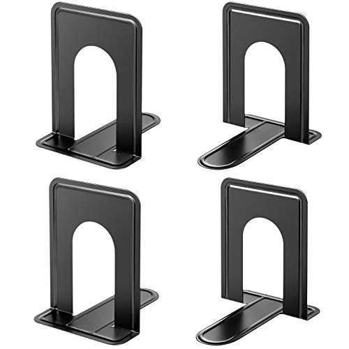 MaxGear Premium Matte Painted Book Ends, Heavy Duty and Sturdy Bookends for Shelves, Office Non-Skid Metal Book End Stopper for Books/CDs/DVDs, 6 x 4.6 x 6 in, Black, 2 Pairs/4 Pieces, Large - Image 1