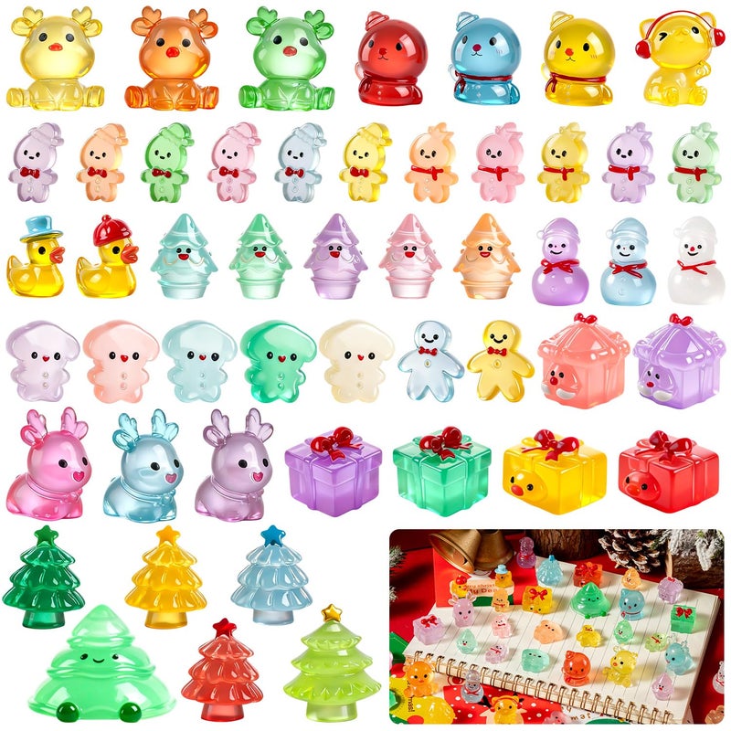 LHSYFBZ 50Pcs Mini Christmas Luminous Figurines Glow in The Dark Christmas Resin Miniatures Xmas Tree Santa Claus Snowman Reindeer Duck Design for Party Favors Bag Fillers Garden Dollhouse Decor - Image 3