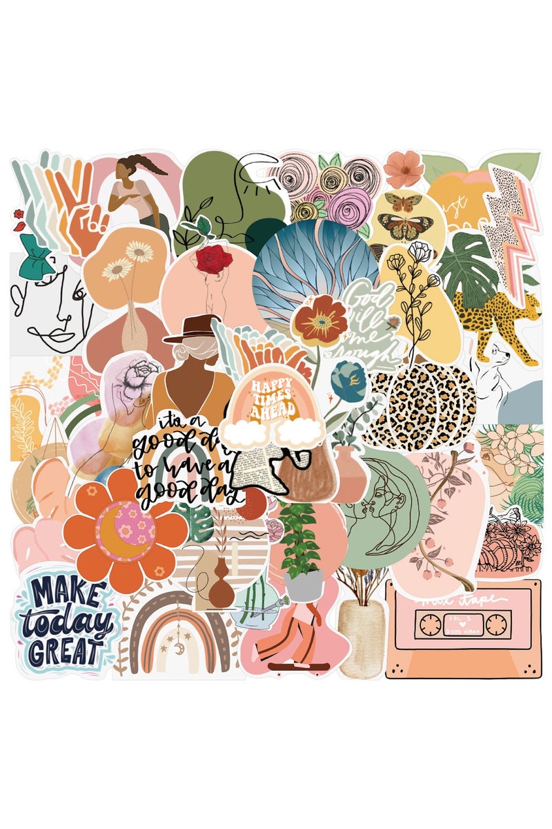 قوس قزح أورينبو مجموعة من 50 قطعة من ملصقات بوهو، ملصقات فينيل مقاومة للماء لزجاجات المياه والكمبيوتر المحمول ولوح التزلج والجيتار والكمبيوتر والهاتف، ملصقات بوهيمية جمالية للمراهقين والبالغين - Image 1