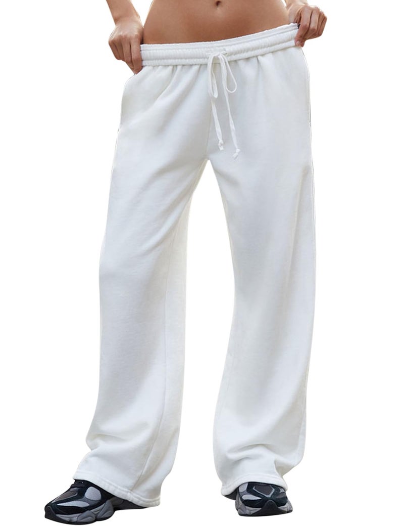 FACDIBY Women's Wide Leg Sweatpants High Waisted Baggy Interior Drawstring Sweatpants Straight Leg Sweat Pants, White M - Image 5