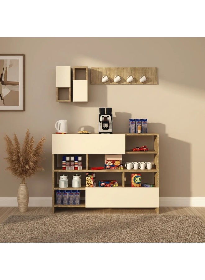 Stylish Home Wooden and beige coffee corner table with shelves - RC04 40x120x90 cm - Image 1