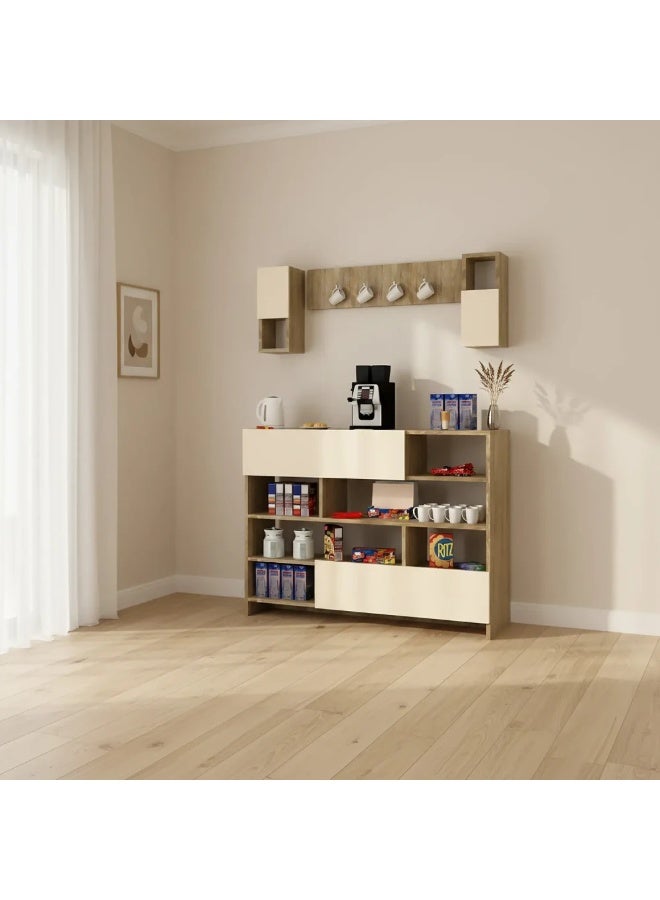 Stylish Home Wooden and beige coffee corner table with shelves - RC04 40x120x90 cm - Image 3