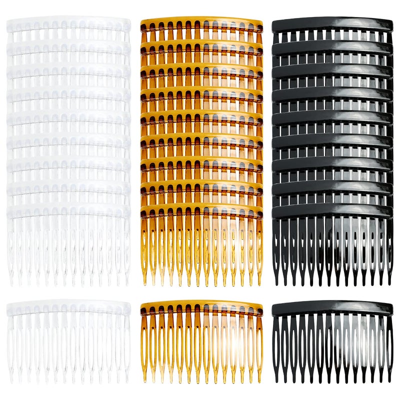 Cinaci 30 Pack Clear White Black Brown Plastic Hair Side Combs Slide Bun Holder with 14 Teeth DIY Headpieces Clips Grips Barrettes Accessories for Women Girls Wedding Brides Veil Mix