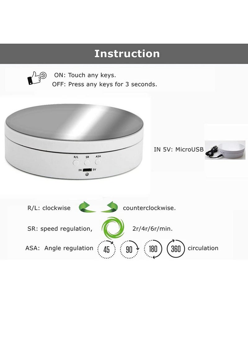 1 قطعة حامل عرض دوار بزاوية 360 درجة، تصميم مضاد للتسرب، قابل لتعديل السرعة بثلاث مستويات، هادئ وسلس، مناسب لعرض المنتجات، التصوير الفوتوغرافي، وتصوير الفيديو - أبيض - Image 3