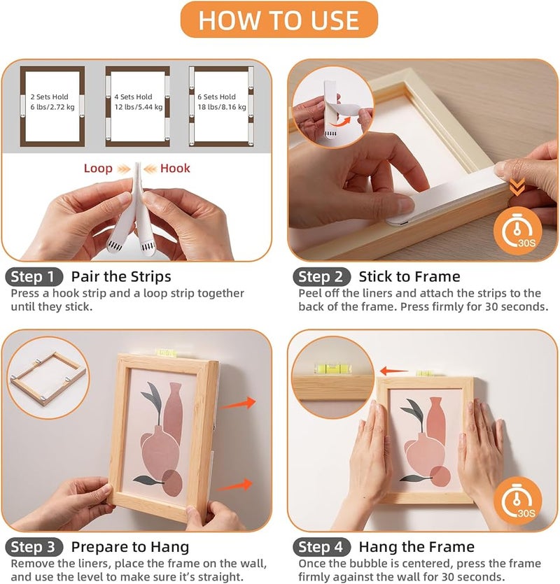 Trilancer Picture Hanging Strips Heavy Duty,Trilancer 20 Pairs(40 Strips),Damage-Free Adhesive Wall Hanging for Picture Frames, Wall Art & Decor. No Nails or Tools Needed, Clean Removal for Smooth Surfaces - Image 3