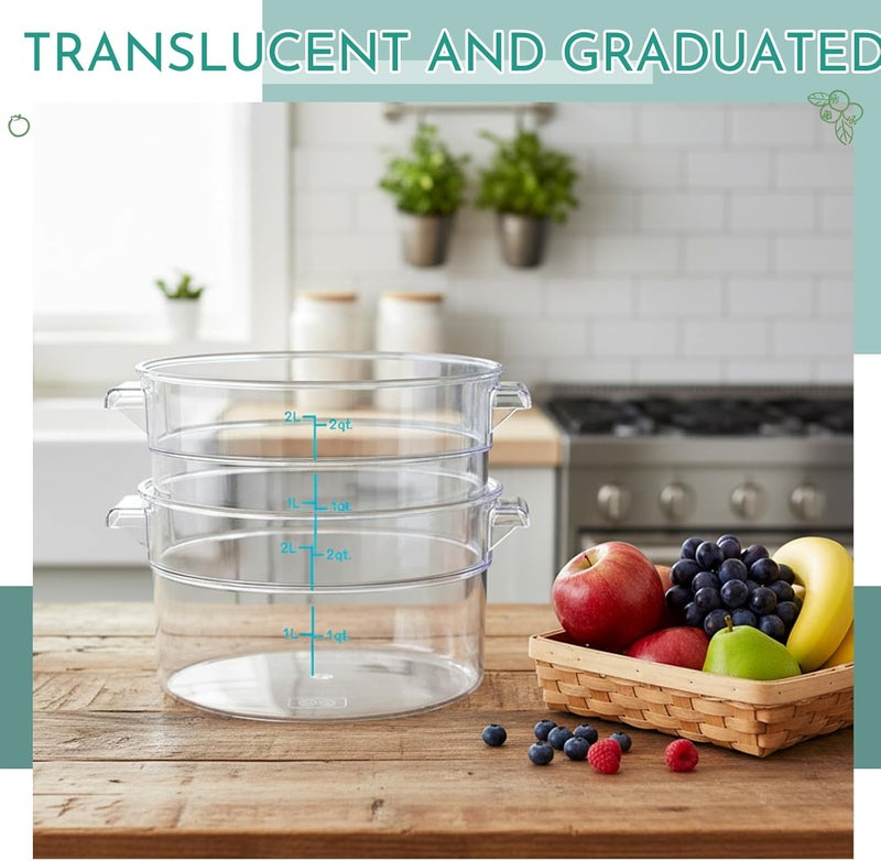 Ziliny 2 Pcs Round Food Storage Container with Lid 2 Qt Dough Bucket Clear Translucent Containers with Scale (Green) - Image 3