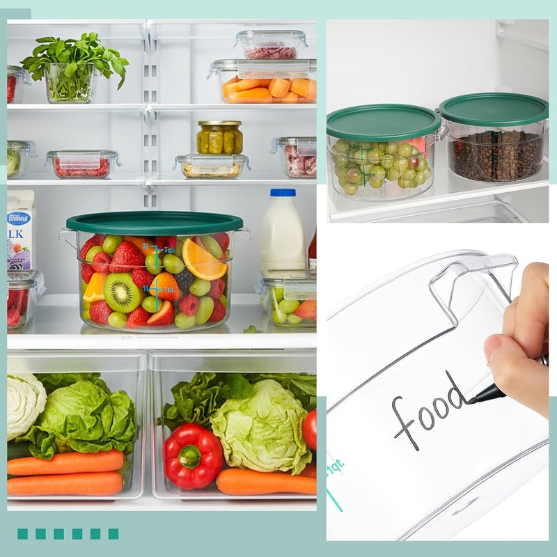 Ziliny 2 Pcs Round Food Storage Container with Lid 2 Qt Dough Bucket Clear Translucent Containers with Scale (Green) - Image 5