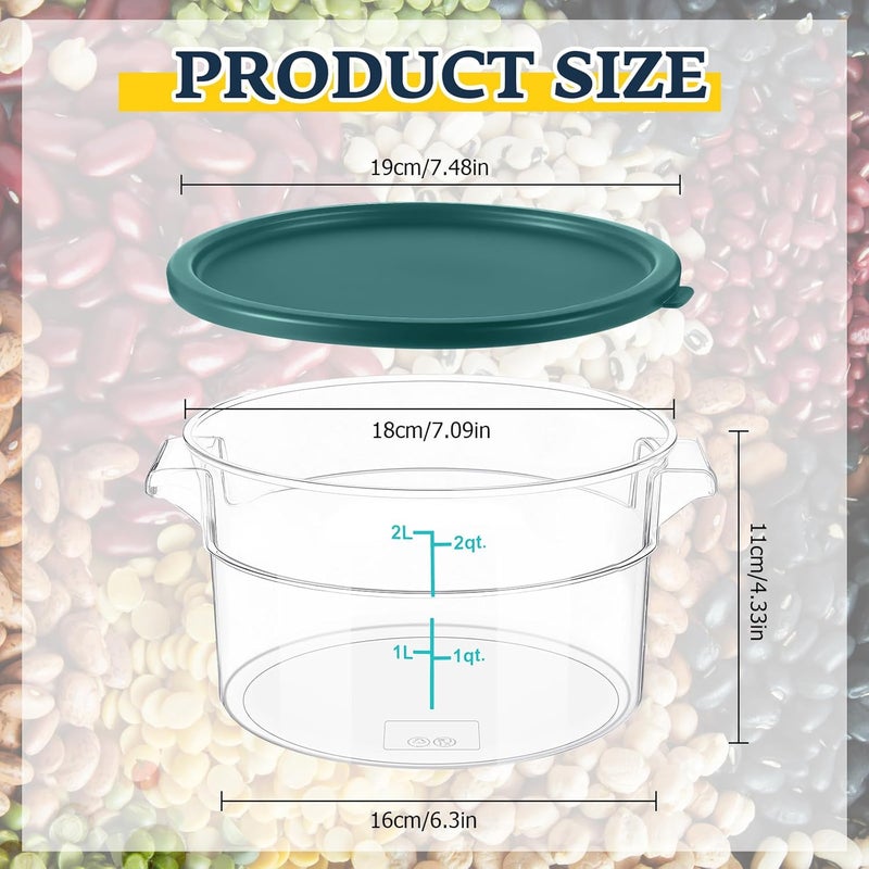 Ziliny 2 Pcs Round Food Storage Container with Lid 2 Qt Dough Bucket Clear Translucent Containers with Scale (Green) - Image 2