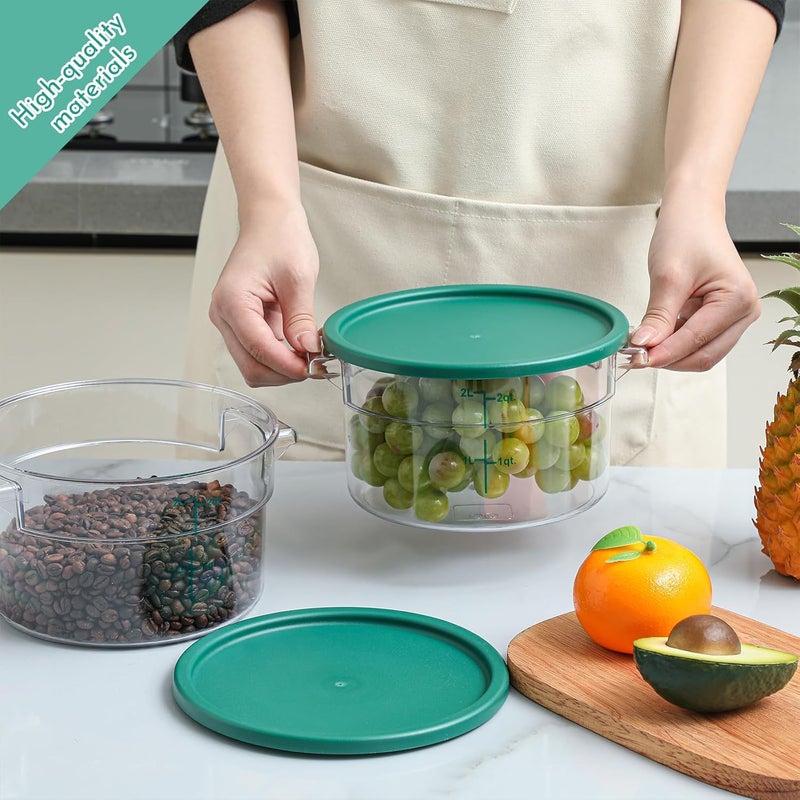 Ziliny 2 Pcs Round Food Storage Container with Lid 2 Qt Dough Bucket Clear Translucent Containers with Scale (Green) - Image 4